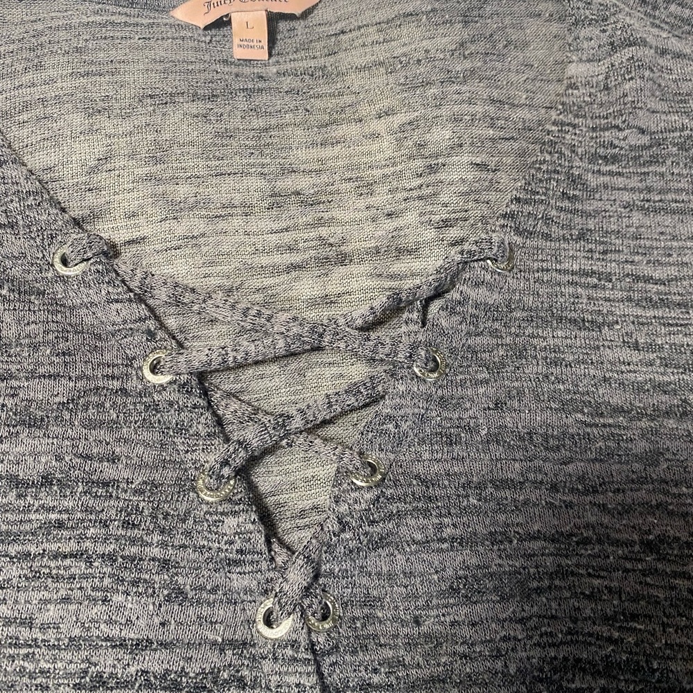 Juicy Couture Gray Short Sleeve Lace Up Top Size Large